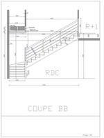 Plan escalier quart tournant Hêtre garde corps rampant lisses Inox - Mairie et Poste La Chapelle Saint Rémy